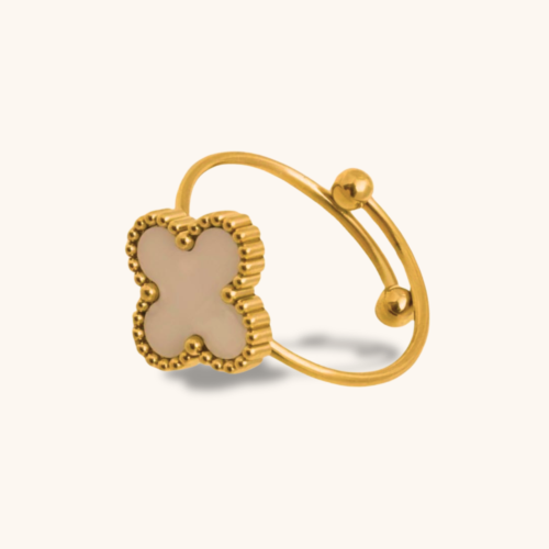 Ivory Grace 18K Gold-Plated Floral Clover Ring