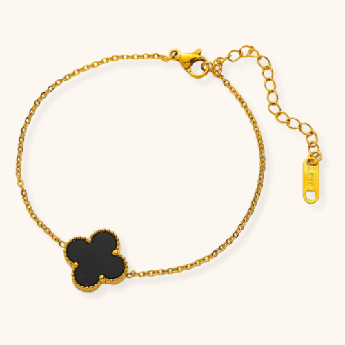 Midnight Petal Black 18K Gold-Plated Floral Bracelet