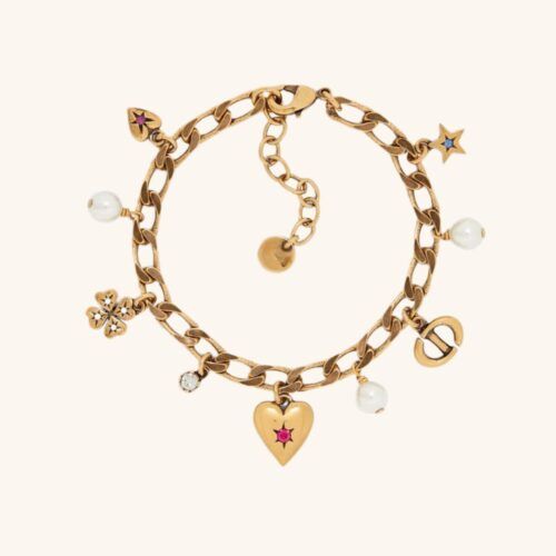 Celestial Charm 18K Gold-Plated Pearl & Heart Bracelet