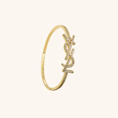 Luxe YSL-Inspired 18K Gold-Plated Crystal Bangle