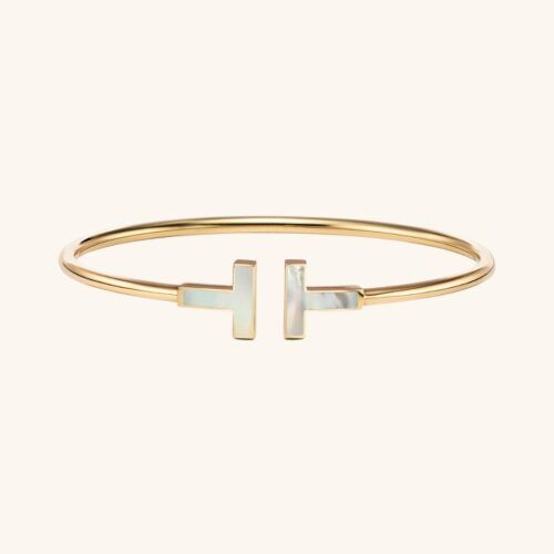 Timeless T 18K Gold-Plated Mother of Pearl Bangle